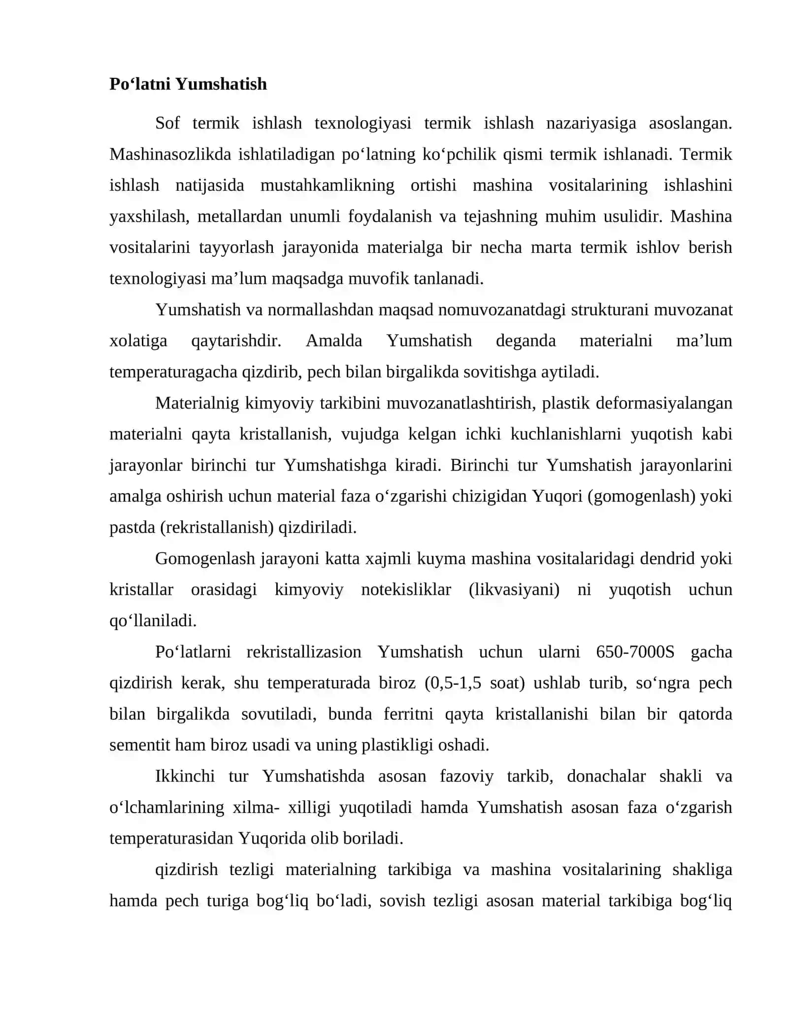 Poʻlatlarning termik ishlash texnologiyasi 2