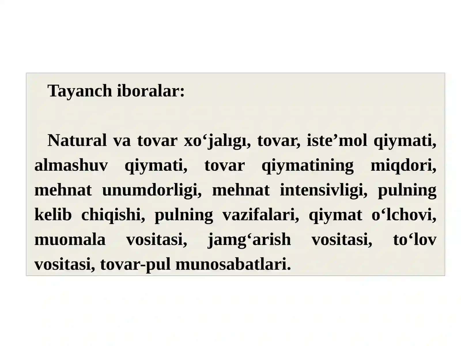 TOVAR-PUL MUNOSABATLARI-BOZOR IQTISODIYOTINING ASOSI 2