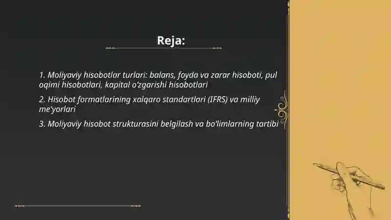 Molioyaviy hisobotning asosiy formatlari va taqdim etish 2