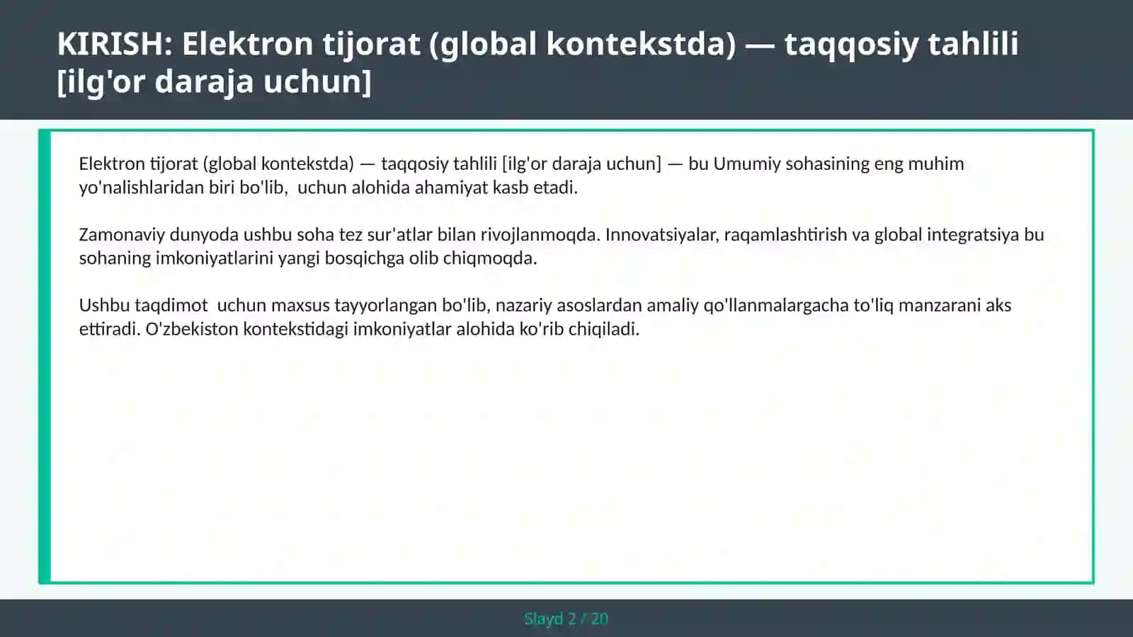 Elektron tijorat (global kontekstda) — taqqosiy tahlili [ilg'or daraja uchun] 2