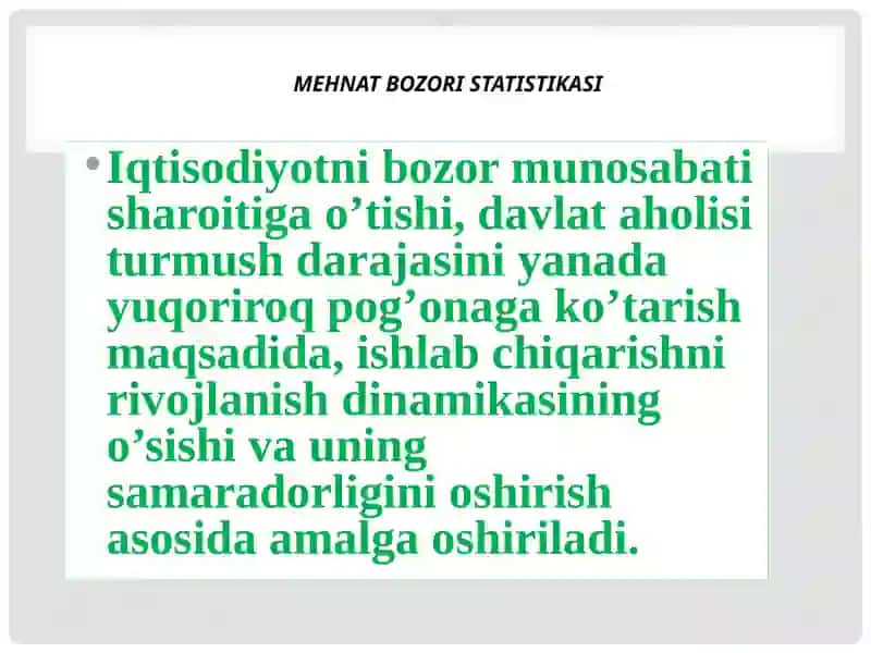 MEHNAT BOZORI STATISTIKASI 2