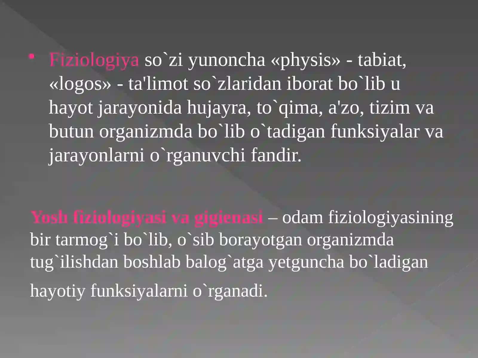 Yosh fiziologiyasi faniga kirish 2