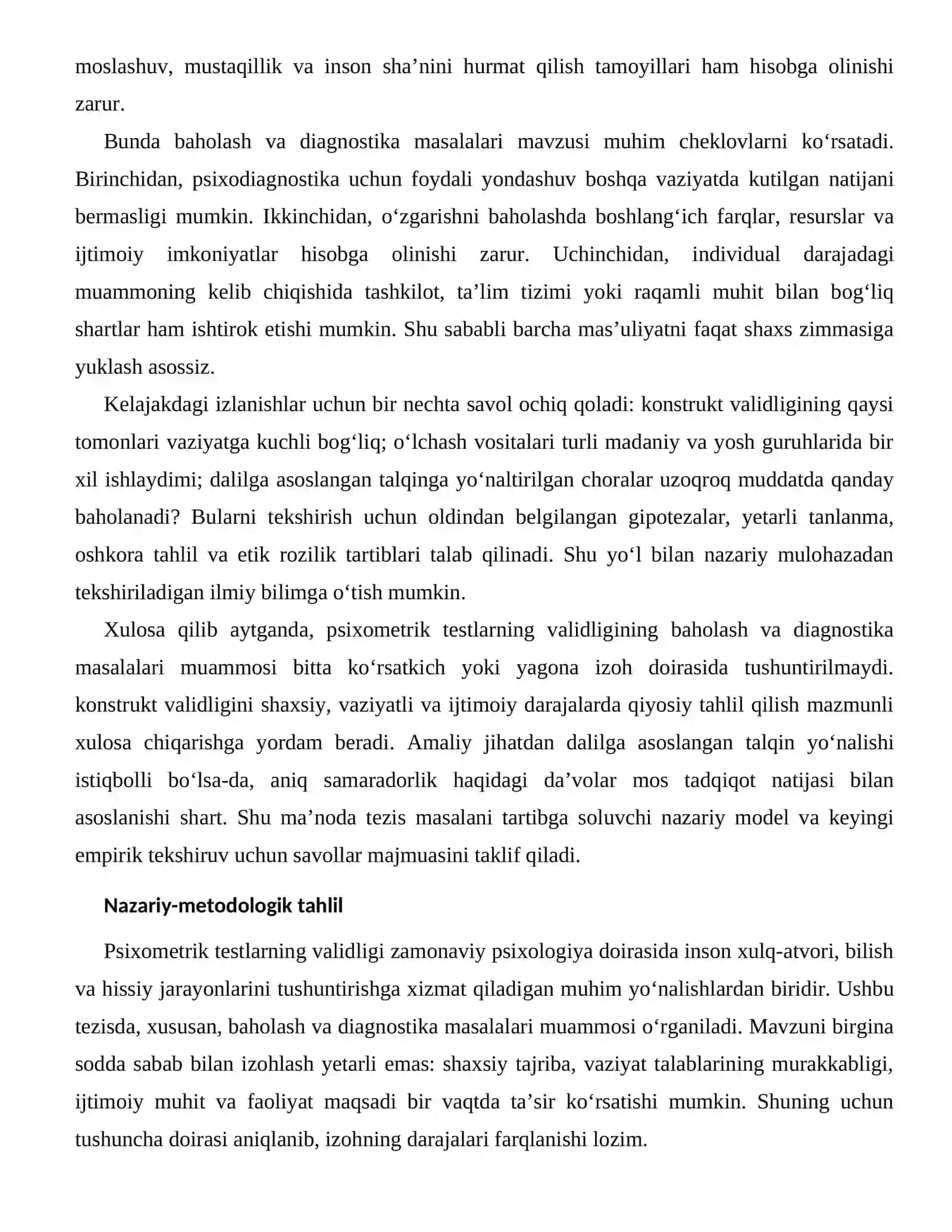 PSIXOMETRIK TESTLARNING VALIDLIGI — BAHOLASH VA DIAGNOSTIKA MASALALARI 2