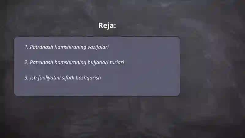 Patranash hamshiraning hujjatlari patranash hamshirasi ish faoliyatining sifat monitoringi 2