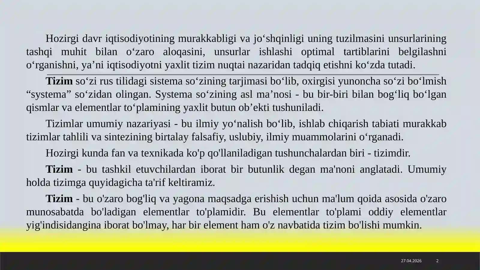 Tizim tushunchasi va uning turlari ta’riflari 2