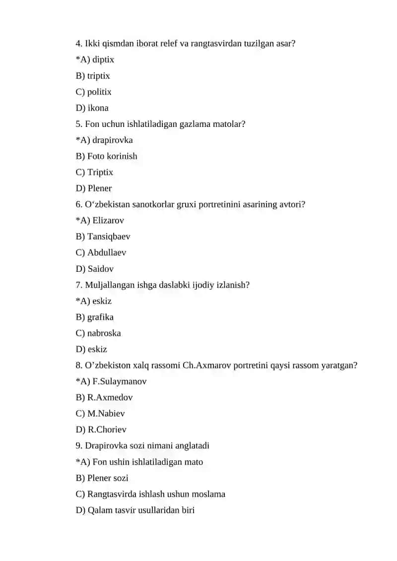 TESTLAR BAZASI 2