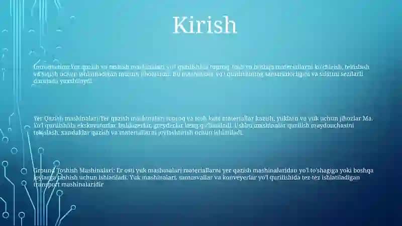 Yer Qazish-Tashish Mashinalarini Avtomobil Yo'L Qurilishida Qo'Llanilishi 2