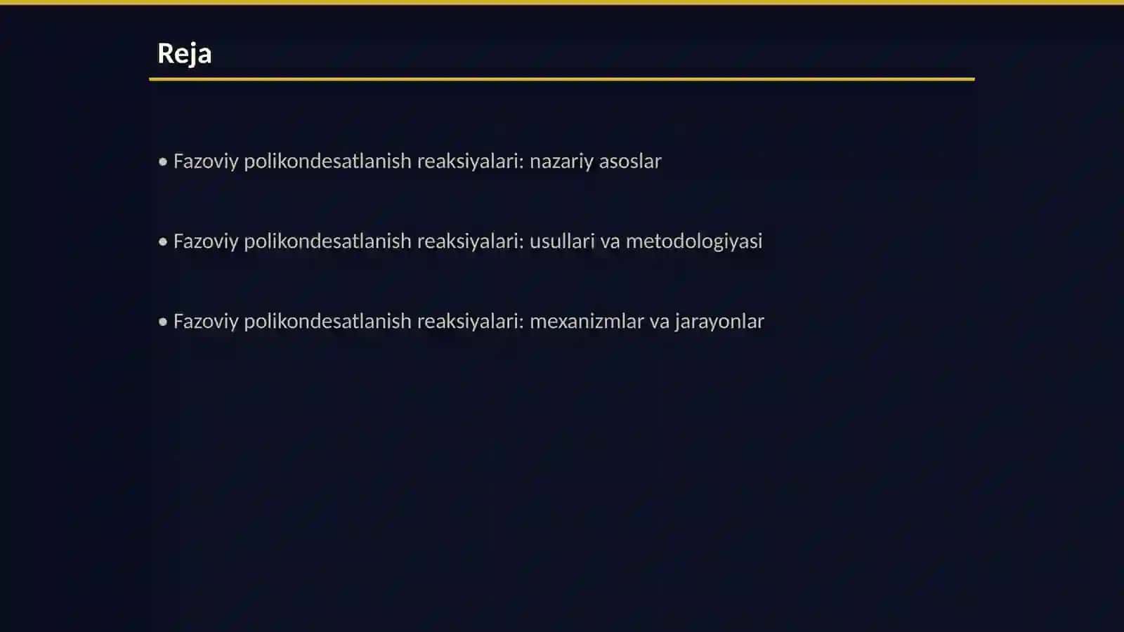 Fazoviy polikondesatlanish reaksiyalari: usullari mexanizmlari va ahamiyati 2