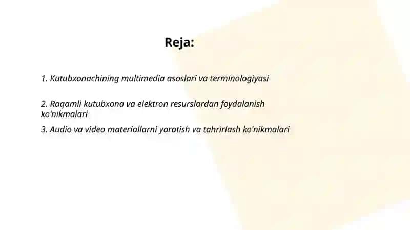 Kutubxonachinig multimedia texnologiyalaridan foydalanish koʻnikmalari 2