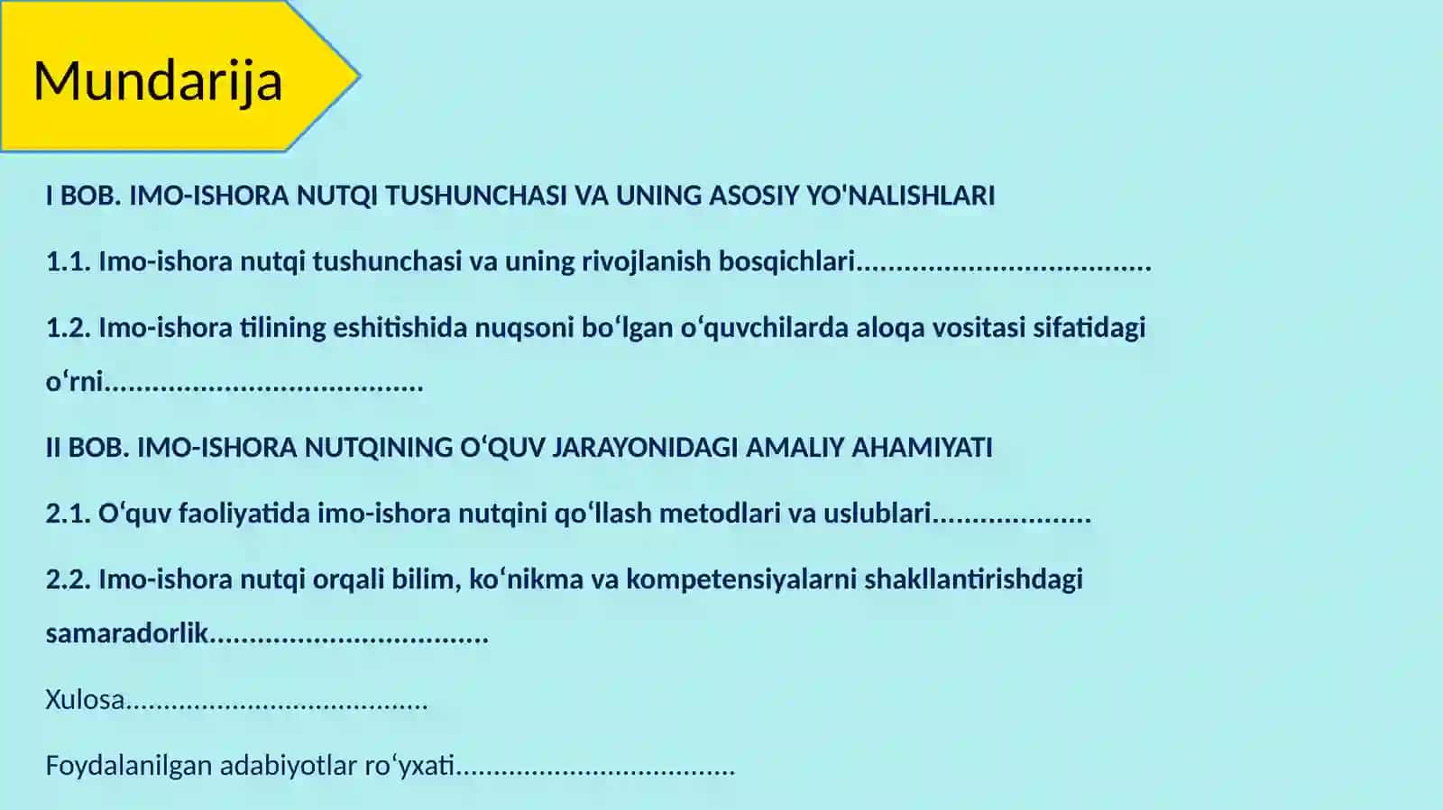 Kurs ishi "Imo-ishora nutqining o'quv jarayonidagi roli" 2