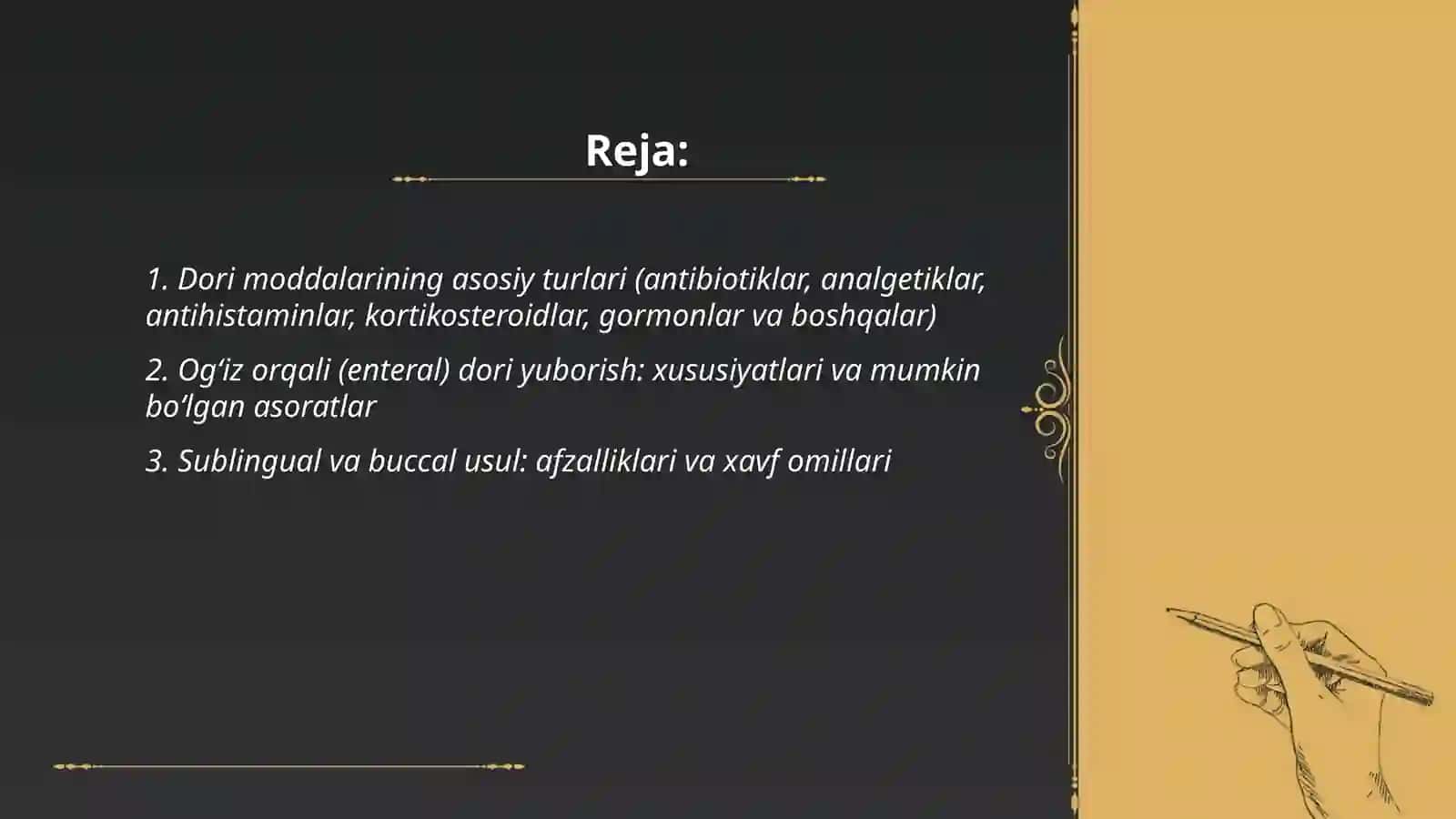 Dori moddalarining turlari va ularning organizmga yuborish usulari dori moddalari yuborilganda yuzaga kelishi mumkin bo'lgan asoratlar va ularga korsatiladigan shoshilinch yordam 2
