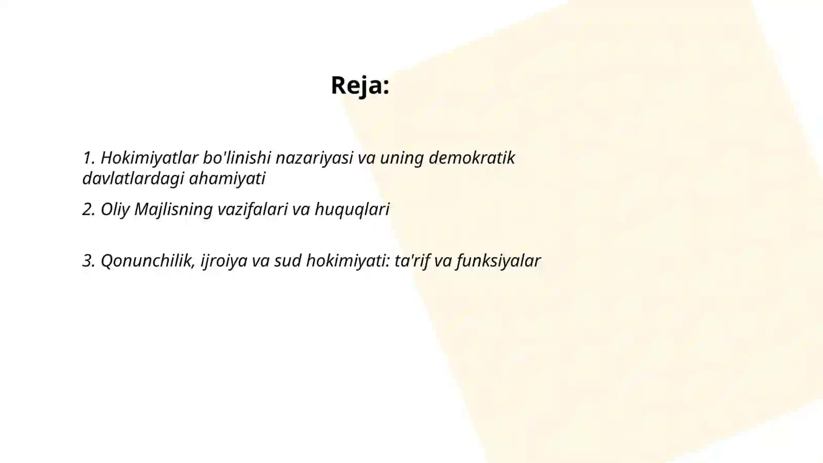 Demokratik davlatda hokimiyatlar bo'linish prinsipi va oliy majlisning tuzilishi 2
