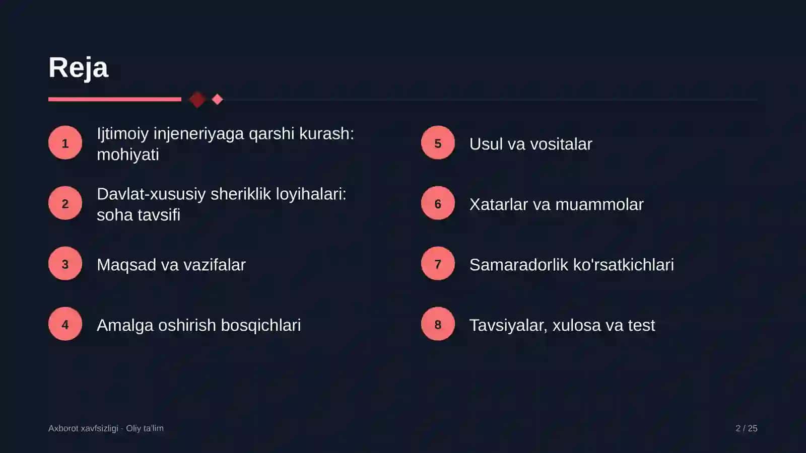 Axborot xavfsizligi · Oliy ta'lim 2