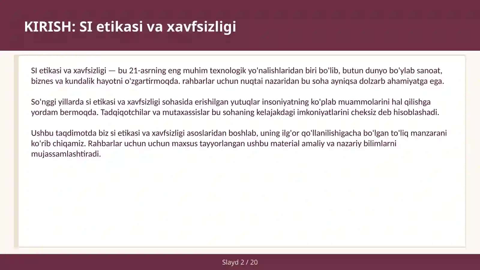 SI ETIKASI VA XAVFSIZLIGI 2