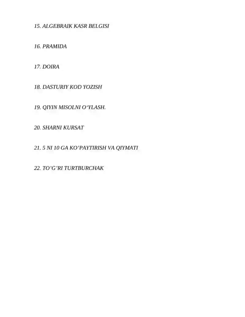 pontamima savollari matematika 2