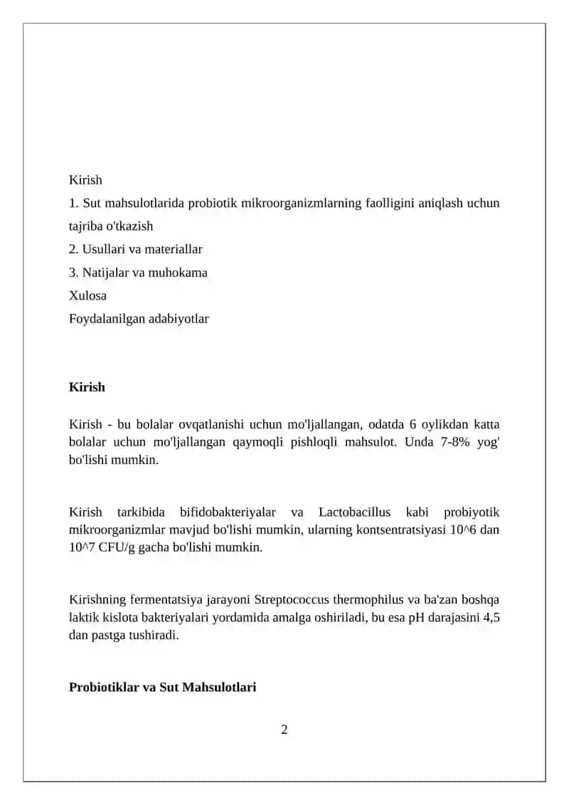 Sut maxsulotlarida probiotik mikroorganizmlar faoliyatini aniqlash boʻyicha tajriba oʻtkazish 2