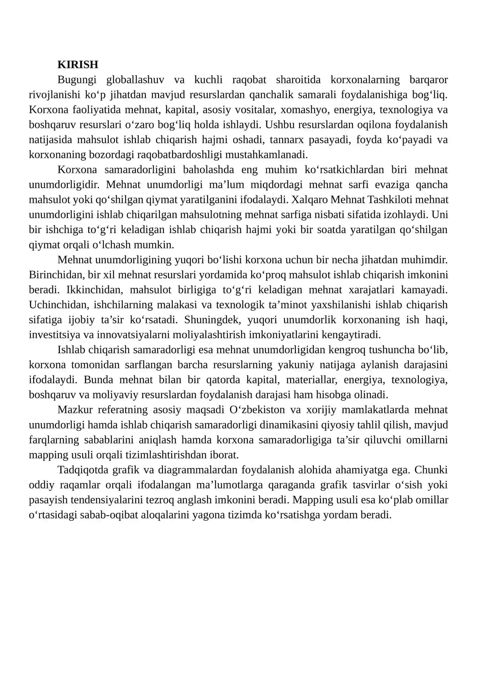 Korxonalarida mehnat unumdorligi va ishlab chiqarish samaradorligi dinamikasi 2