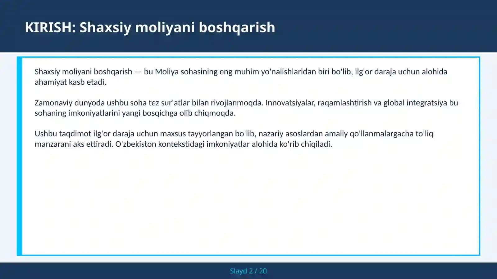 Shaxsiy moliyani boshqarish 2
