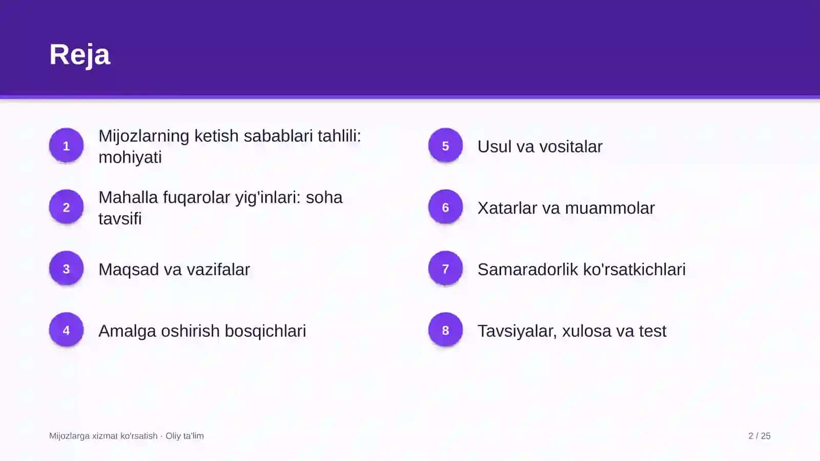 Mahalla fuqarolar yig'inlarida mijozlarning ketish sabablarini tahlil qilish 2