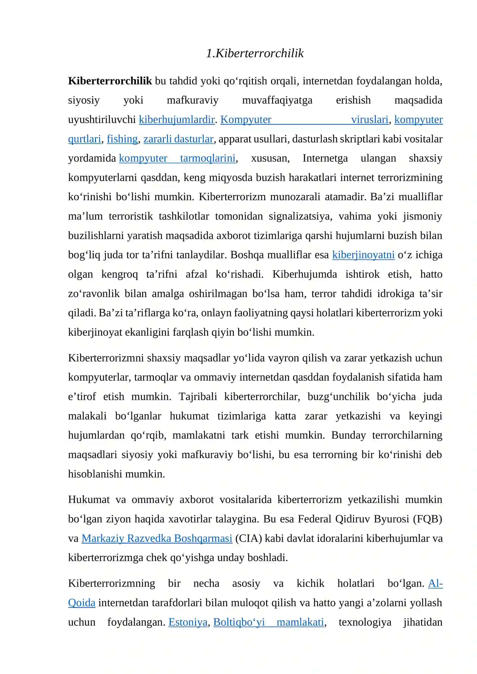 Kibermakon, kiber terrorizm kiber zo’ravonlik (cyberbullying) tushunchalarining mohiyati 2