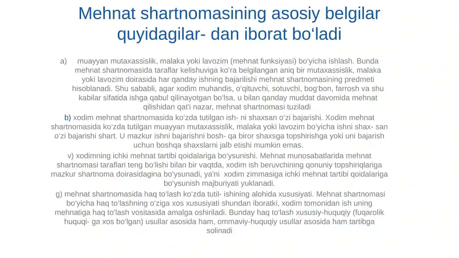 Mehnat shartnomasi tushunchasi va uning belgilari 2