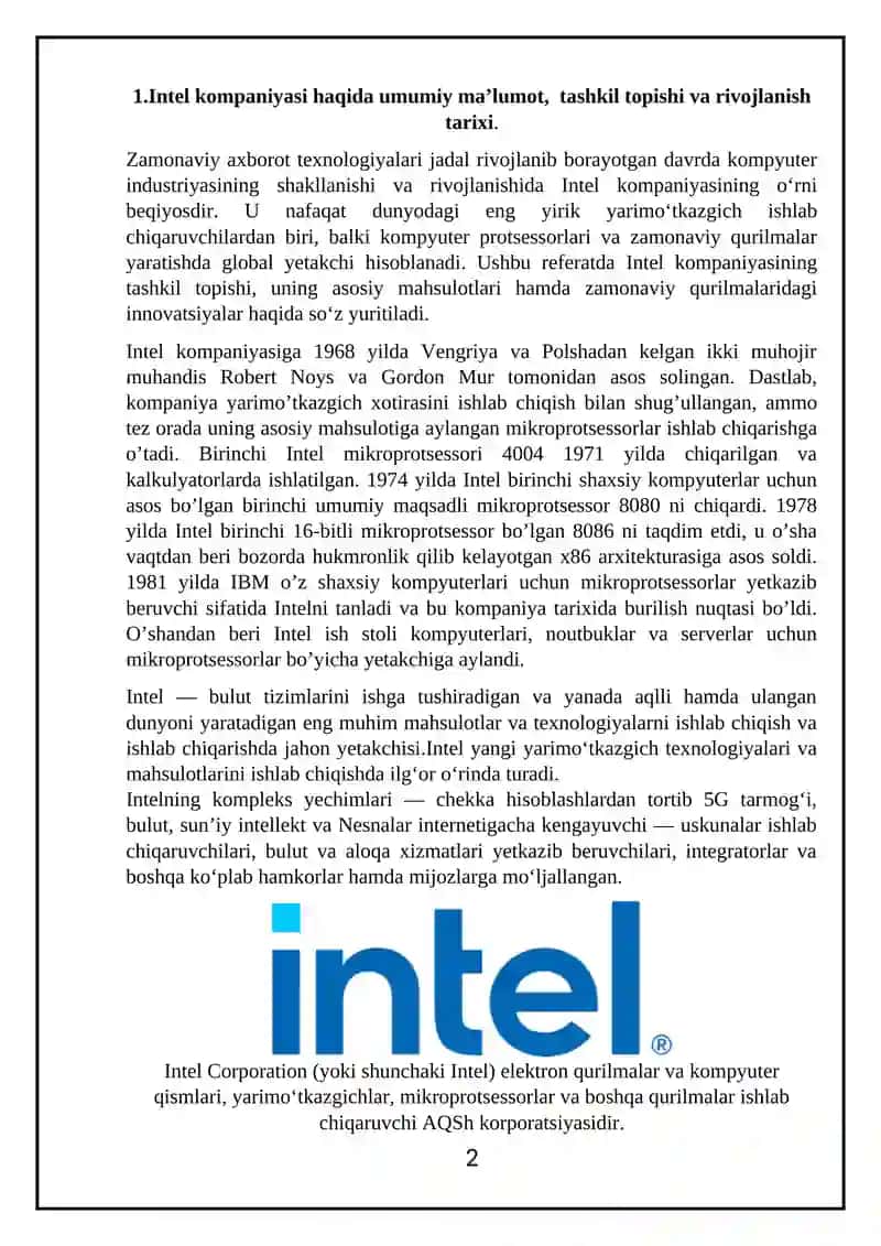 Intel kompaniyasi va uning zamonaviy qurilmalari 2