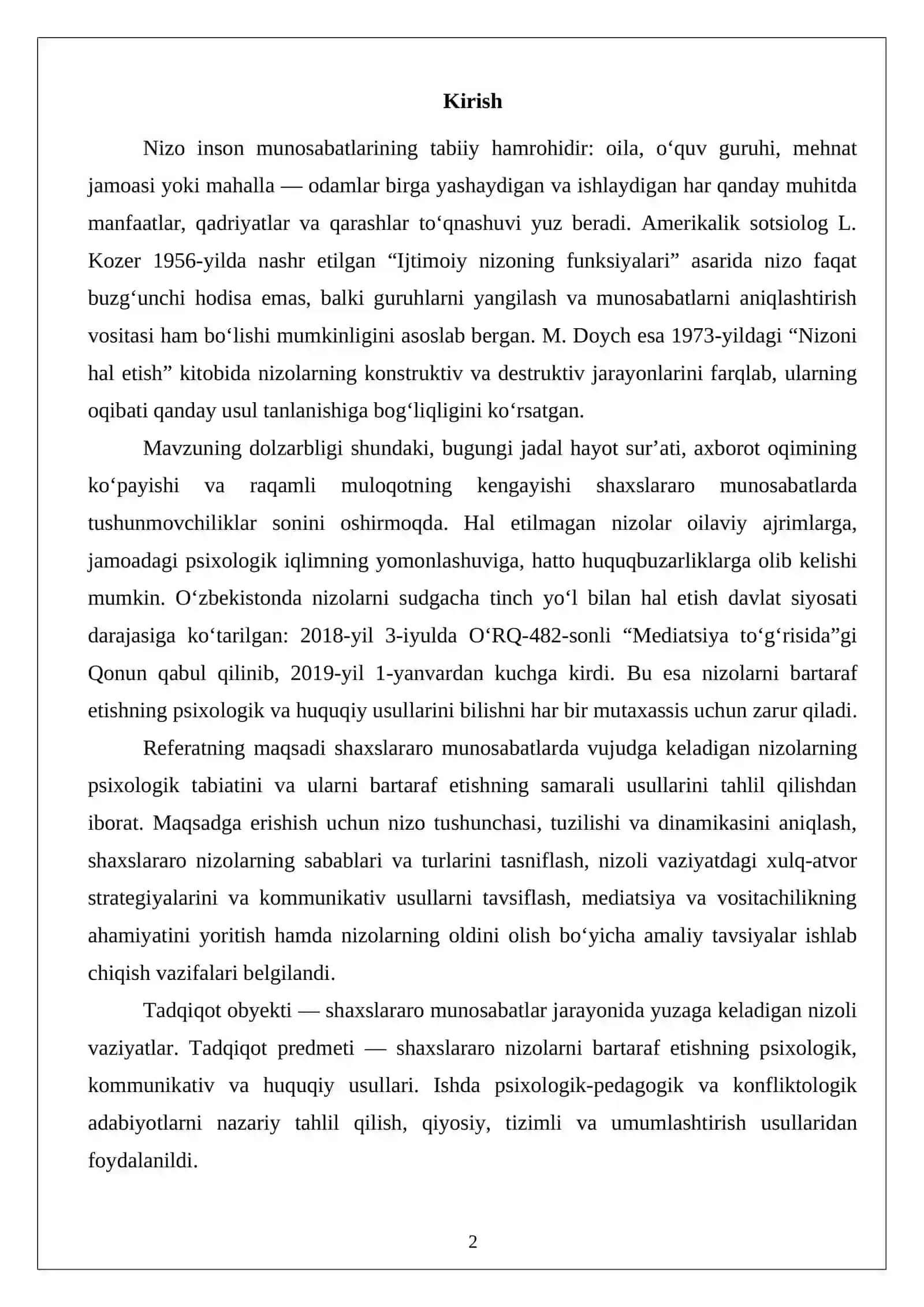 Shaxslararo munosabatlarda vujudga kelgan nizolarni bartaraf etish usullari 2