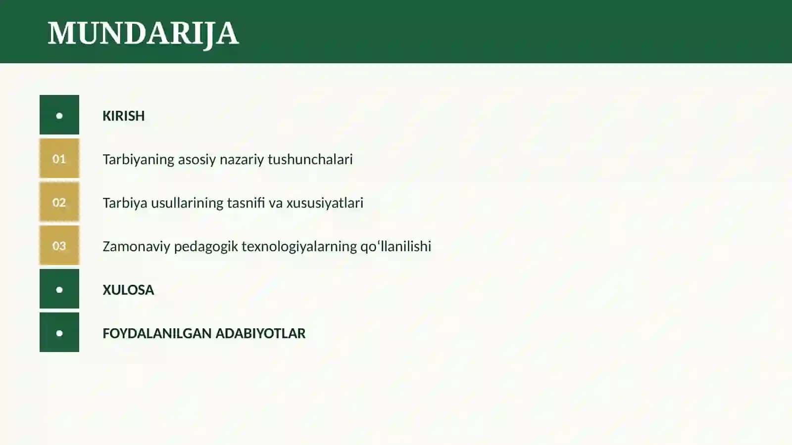 TARBIYA JARAYONI VA USULLARI 2
