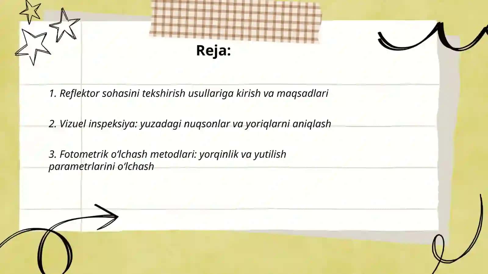 Reflektor sohasini tekshirish usullari 2