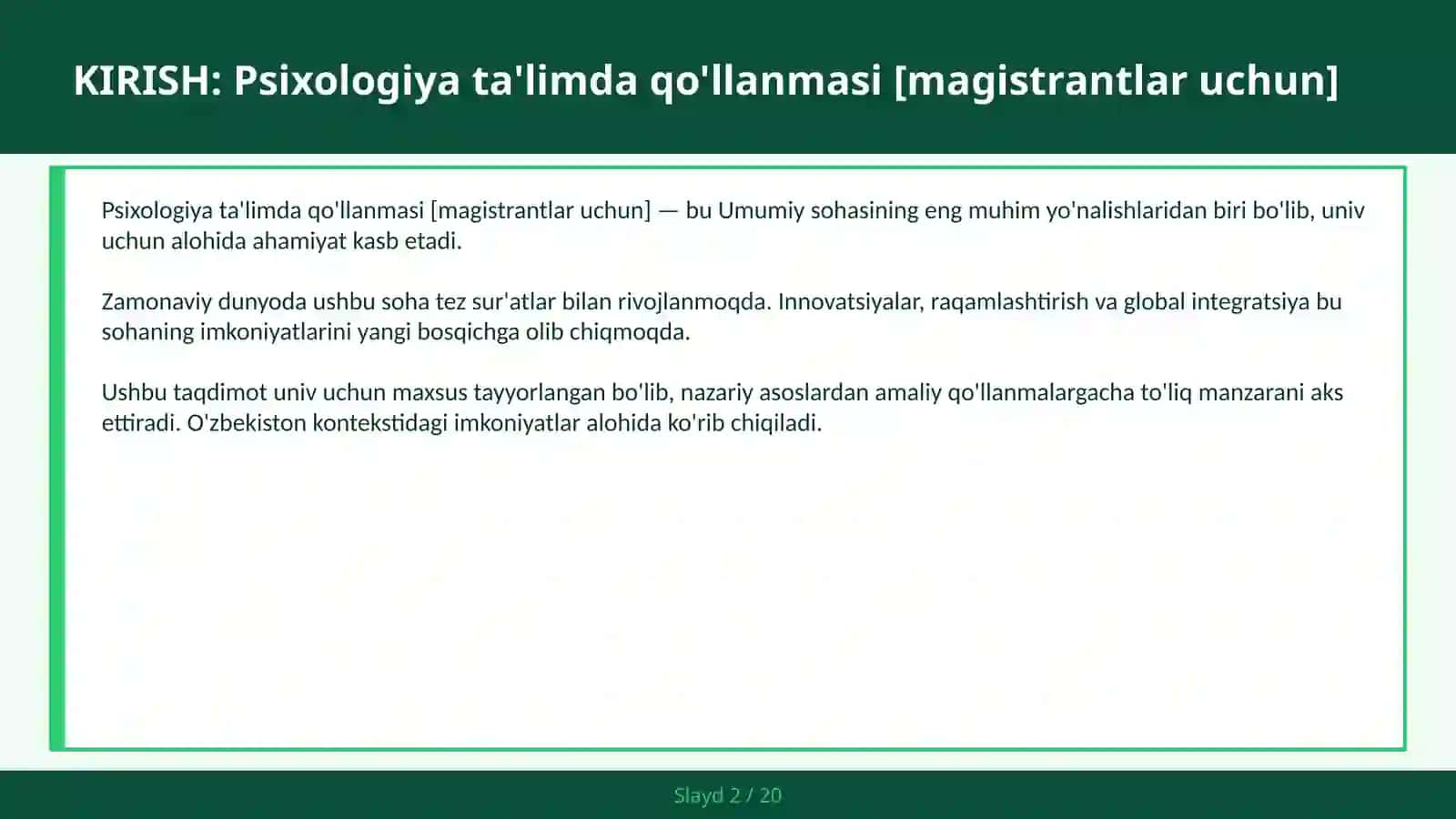 Psixologiya ta'limda qo'llanmasi [magistrantlar uchun] 2