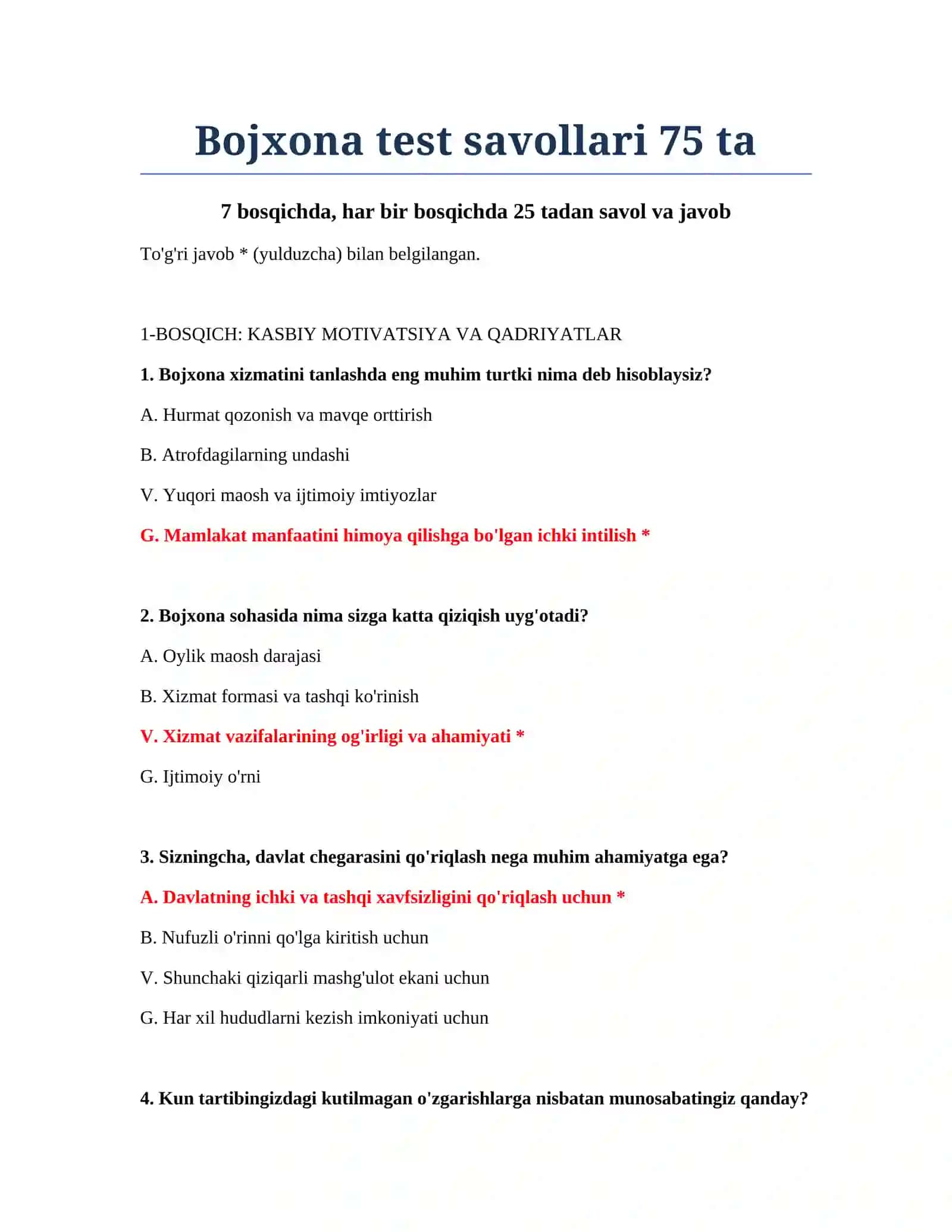Bojxona test savollari 2