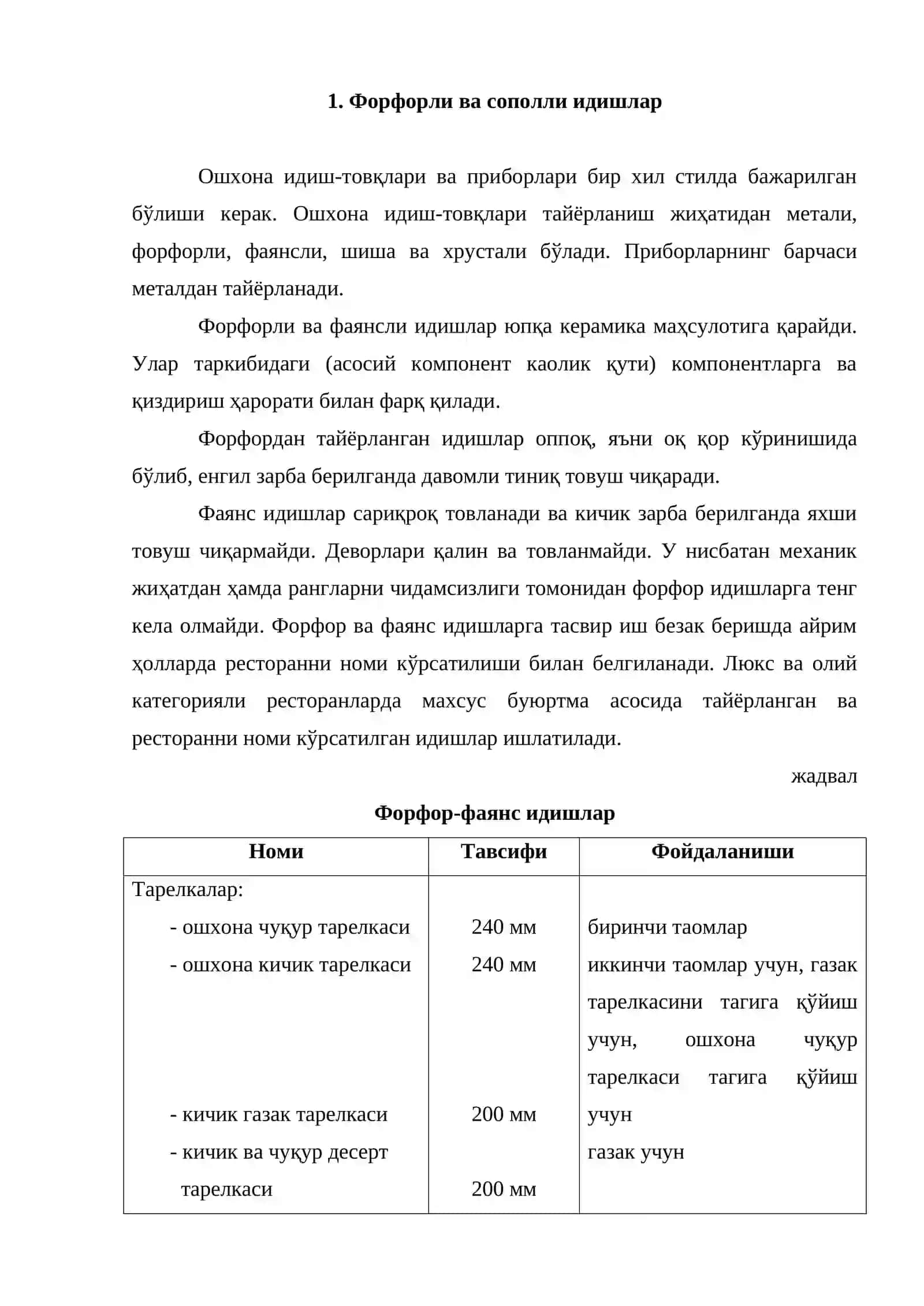 Ошхона идиш-товоқлари, приборлари ва дастурхонлар 2