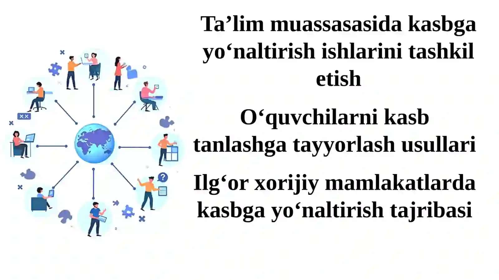 Kasb-hunarga yo‘naltirish bo‘yicha ta’lim muassasasi jamoasining faoliyati. Ilg‘or xorijiy mamlakatlarda kasbga yo‘naltirish tajribasi 2
