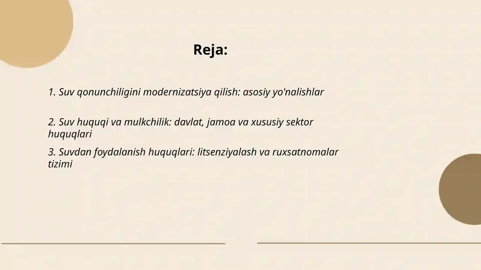 Suv boʻyicha islohotlar va huquqiy himoya 2