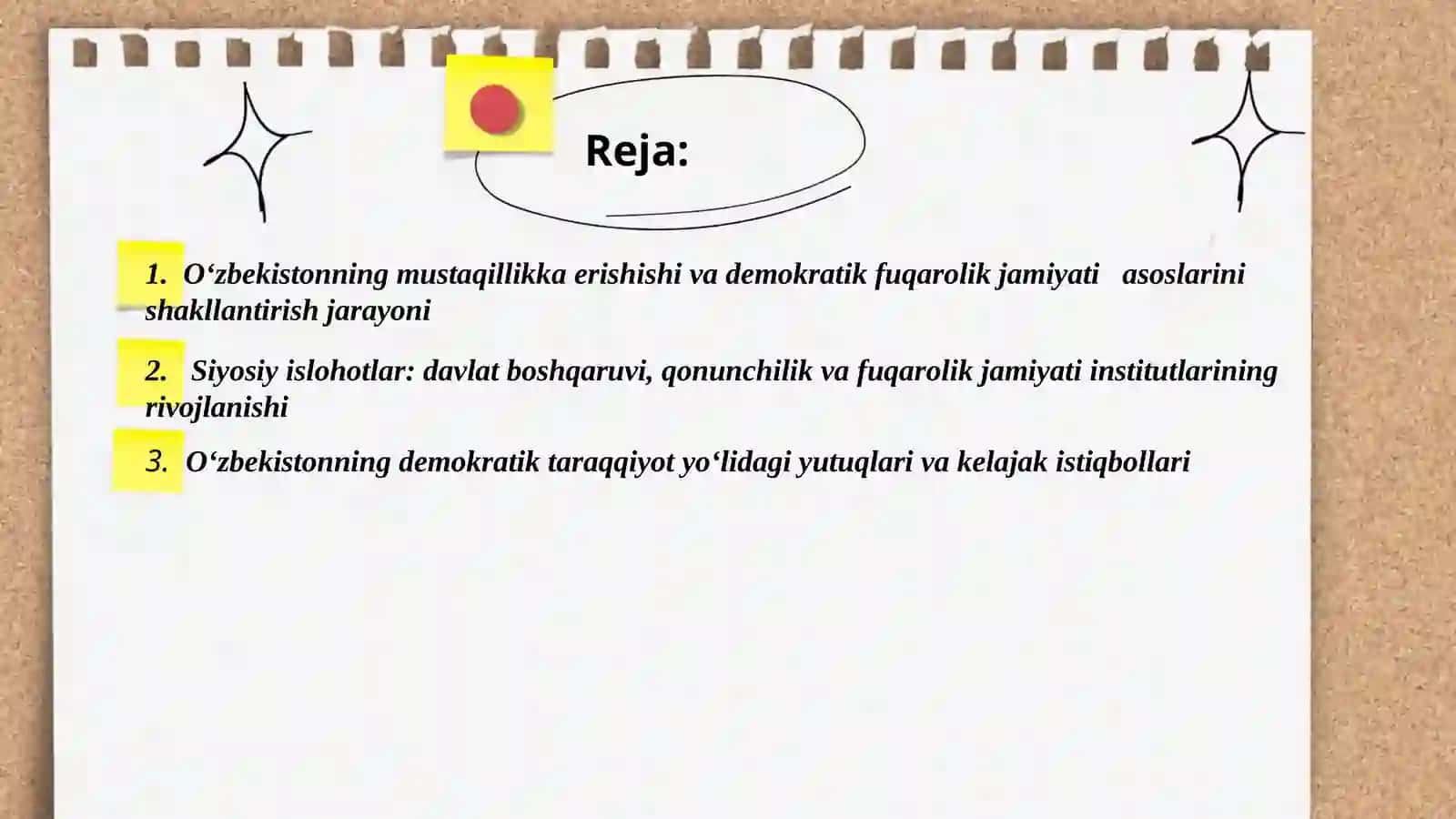 Oʻzbekistondagi demokratik fuqarolik jamiyati asoslarining shakllanishi amalga oshirilgan siyosiy islohotlar 2