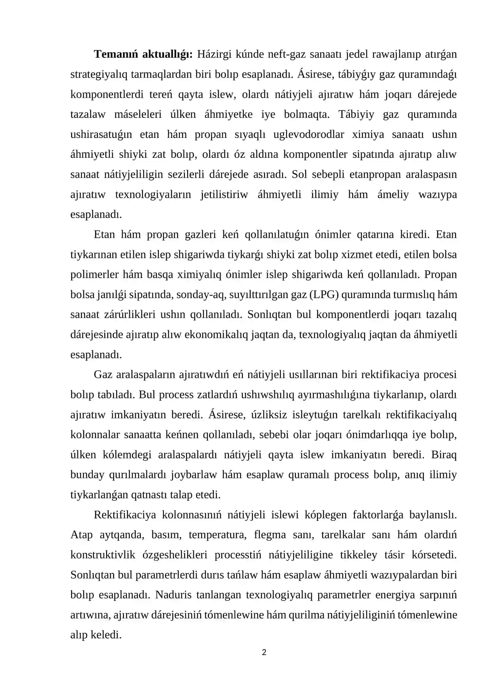 Etanpropan aralaspasınıń fizikalıq-ximiyalıq qásiyetleri hám quramı 2