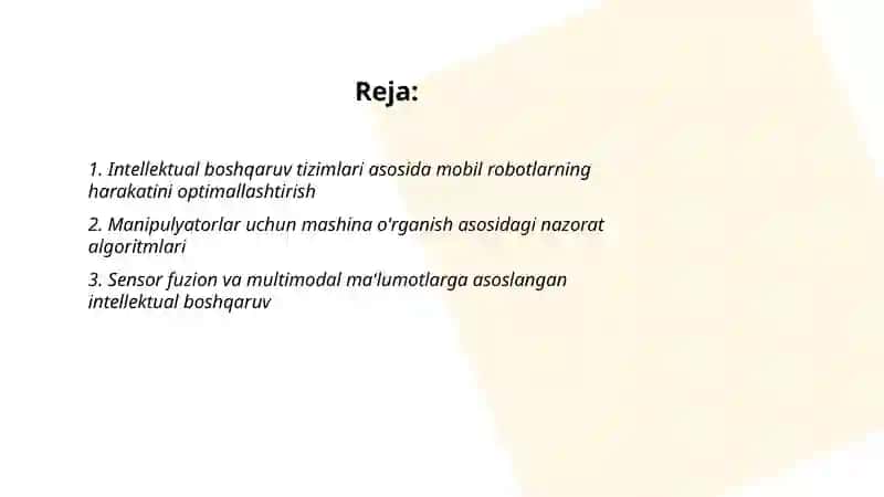 Intellektual boshqaruv tizimlarini robotexnika yonalishida qollash istiqbollari 2