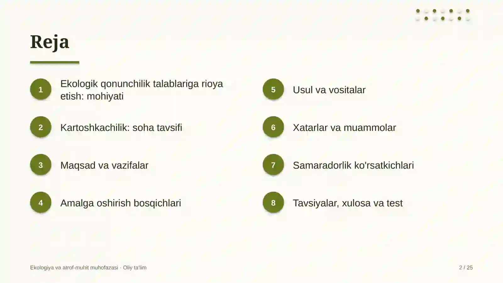 Kartoshkachilikda ekologik qonunchilik talablariga rioya etish 2