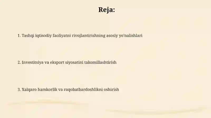 Tashqi iqtisodiy faoliyatni rivojlantirishning iqtisodiy siyosati 2