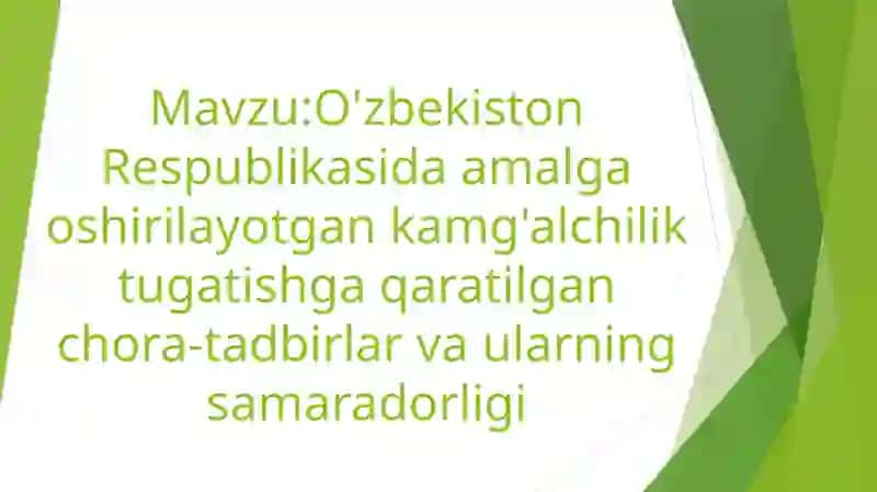 O'zbekiston Respublikasida amalga oshirilayotgan kamg'alchilik tugatishga qaratilgan chora-tadbirlar va ularning samaradorligi 2