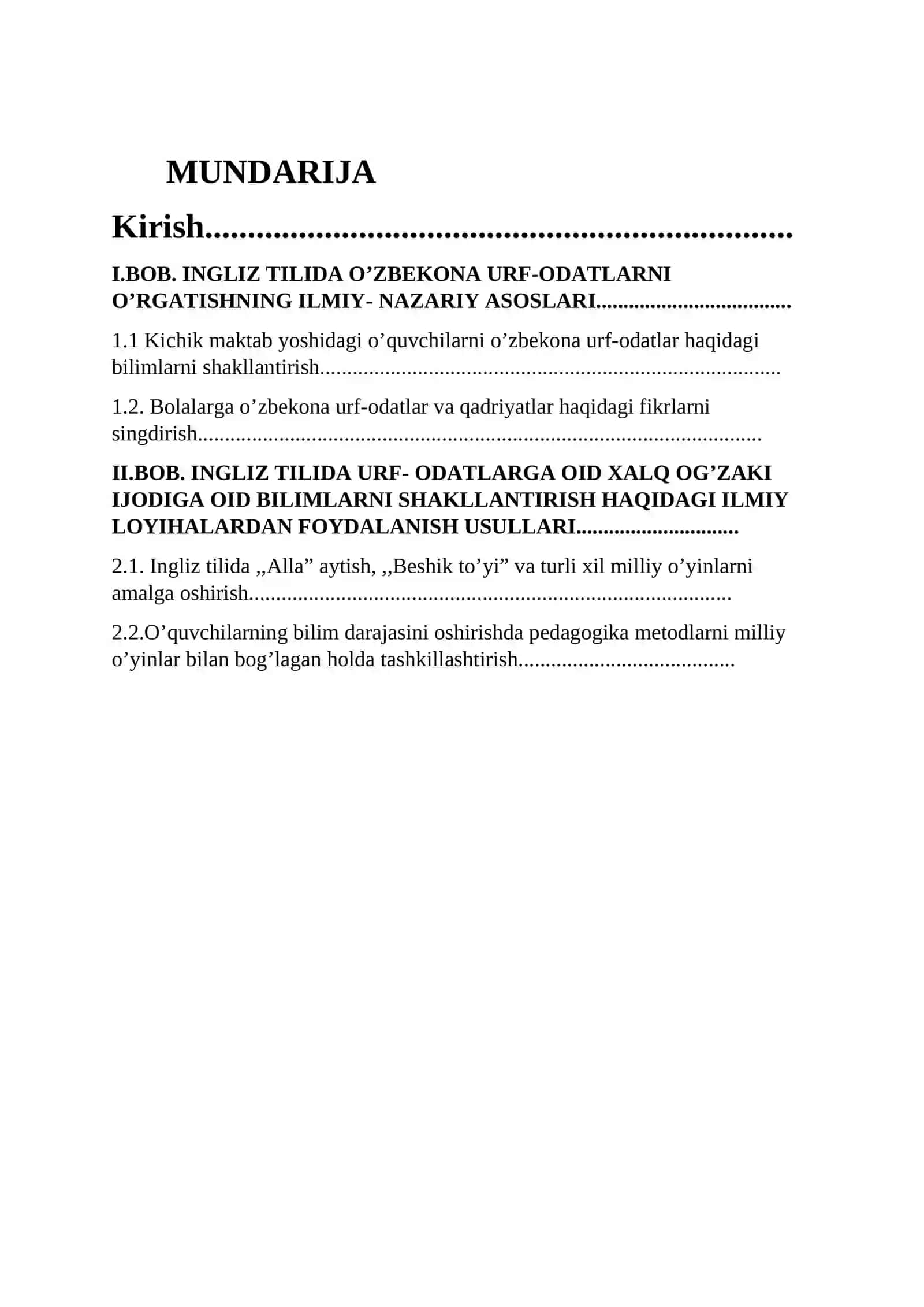 INGLIZ TILIDA O'ZBEKONA URF-ODATLARNI O'RGATISH ISHLANMA-LOYIHASI 2