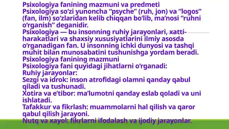 Psixologiya fanining mazmuni va predmeti 2
