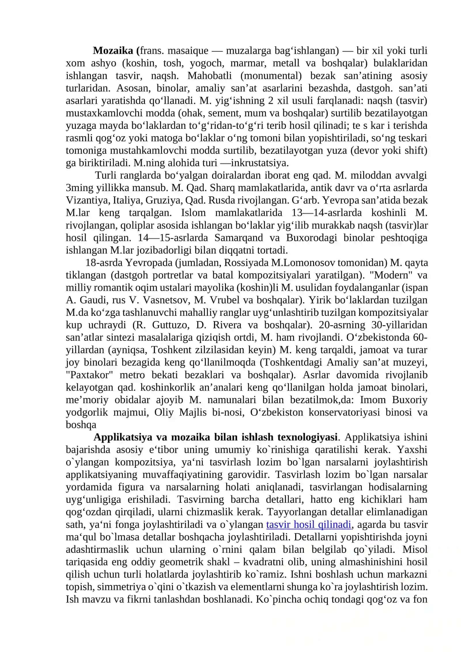 Applikatsiya va mozaika darslarini tashkil etish metodikasi 2