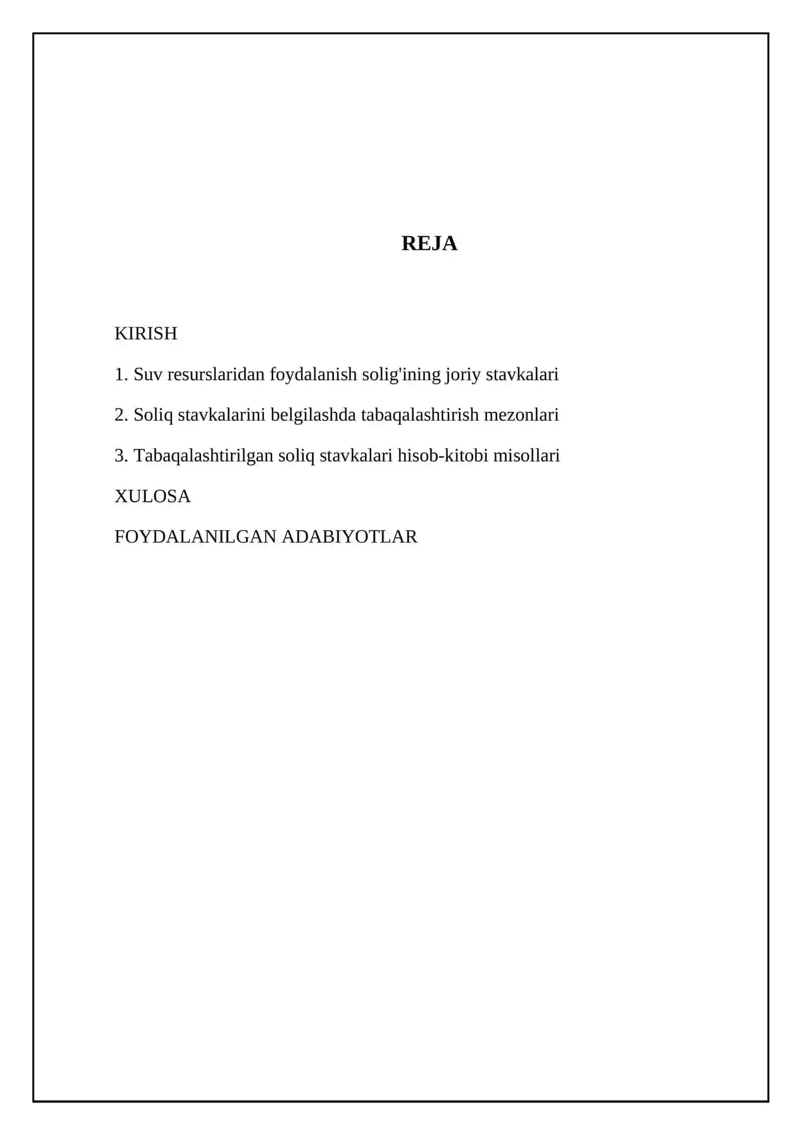 Suv resurslaridan foydalanganlik uchun soliq stavkalari va ularning tabaqalar mezoni 2