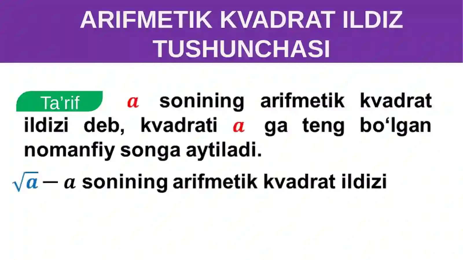 Naturalko‘rsatkichlidarajaningarifmetikildizivauningxossalari 2