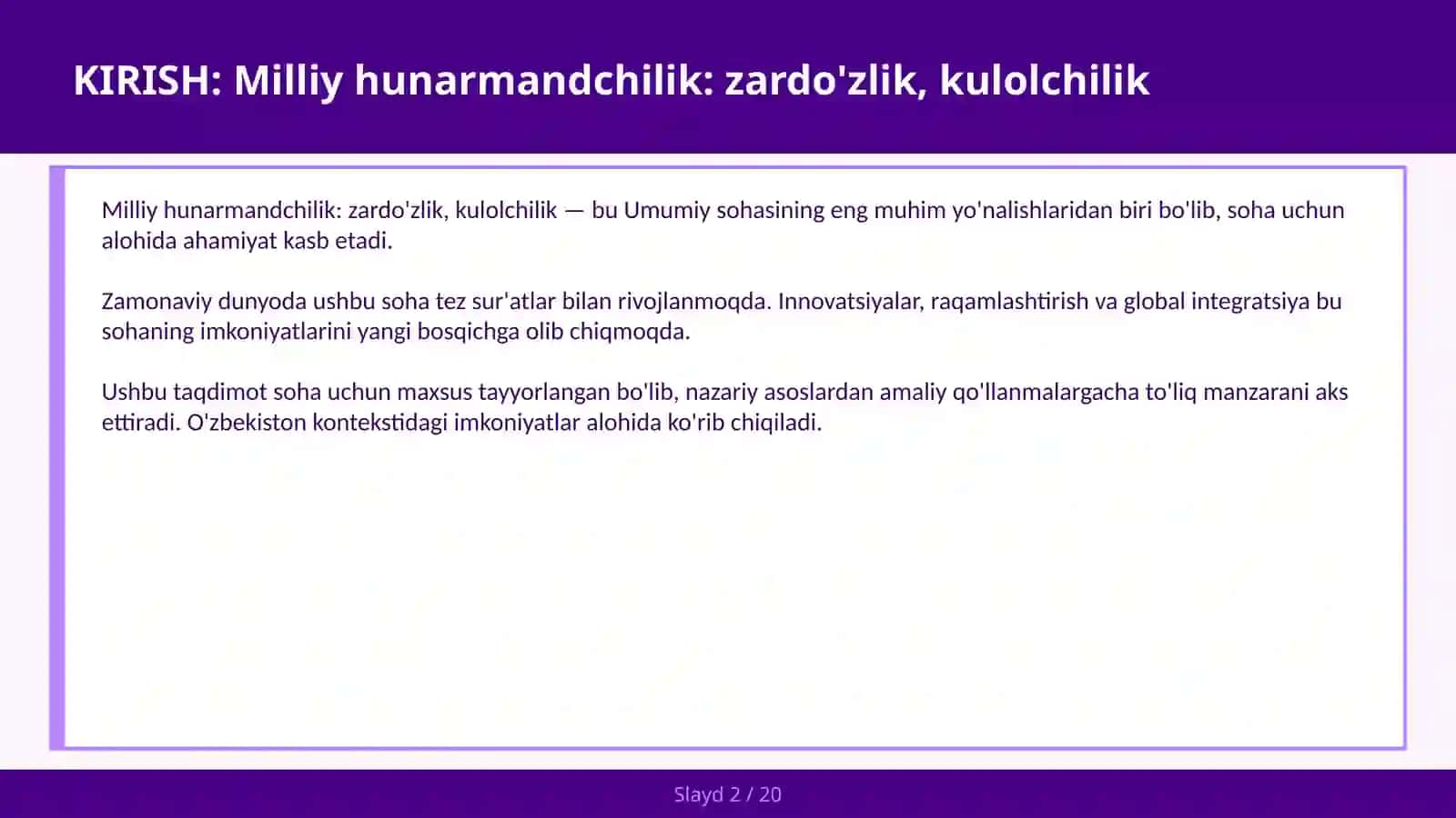 Milliy hunarmandchilik: zardo'zlik, kulolchilik 2