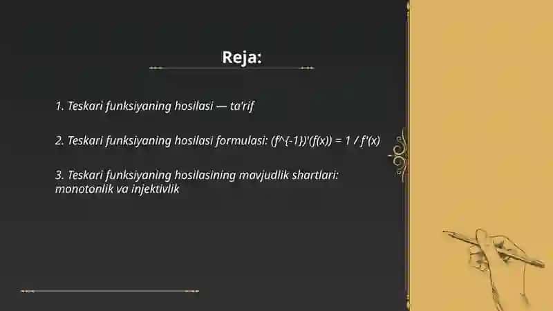 Teskari funktsiyaning hosilasi 2