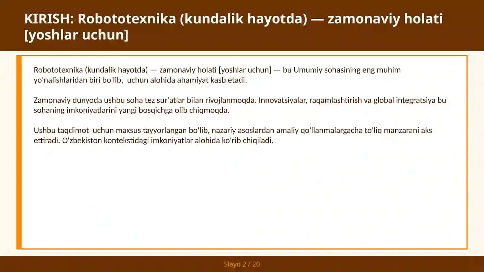 ROBOTOTEXNIKA (KUNDALIK HAYOTDA) — ZAMONAVIY HOLATI [YOSHLAR UCHUN] 2