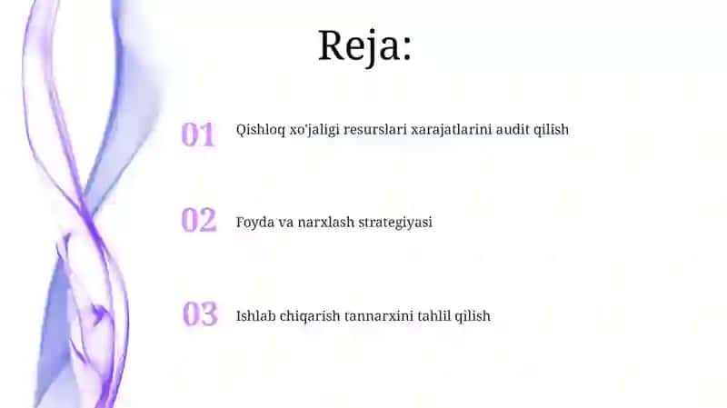 Qishloq xo'jaligida xarajatlarni hisobga olish va mahsulot tannarxini kalkulyatsiyalashni tekshirish 2