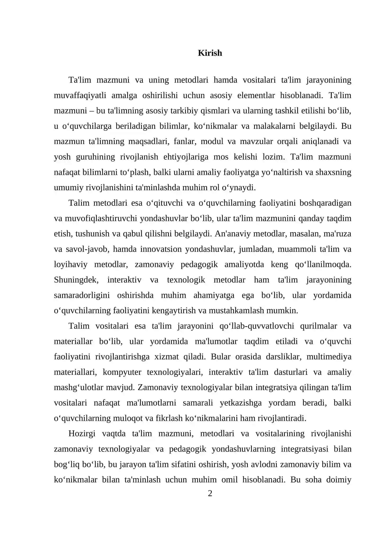 TA’LIM MAZMUNI. TA’LIM METODLARI VA VOSITALARI 2